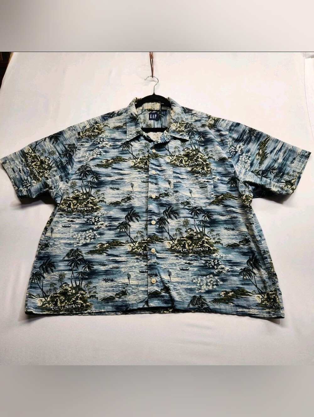 ⭐️Vintage 90s/Y2K Old Gap Hawaiian Shirt XL Blue Tropical Island Palm Tree Aloha